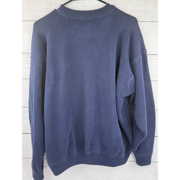 Vintage Eddie Bauer Mens Pullover Sweater Navy Blue 100 Cotton Crew Neck Size L - Picture 2 of 7
